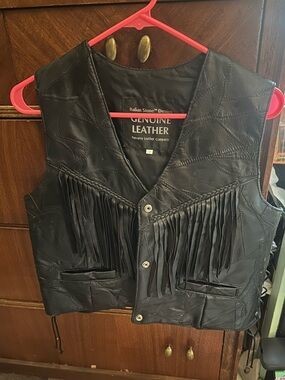 Genuine Leather Fringe Vest - Black